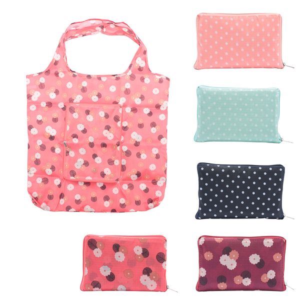 

fashion eco friendly flower print foldable handy shopping bag reusable household tote pouch recycle waterproof storage bag