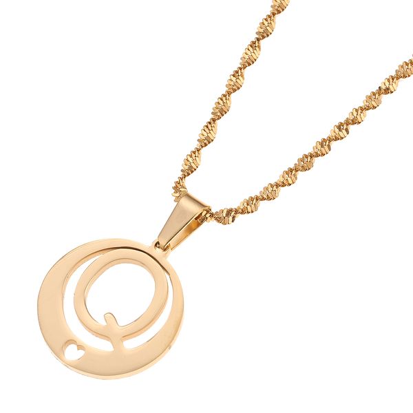 

stainless steel gold color monogram round jewelry alphabet initial pendant necklace from a-z (q, Silver