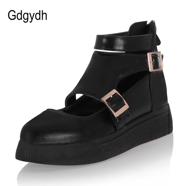 

gdgydh 2020 new spring platform heels elegant flat shoes for women fashion bcukle back zippers thick bottom comfortable big size, Black