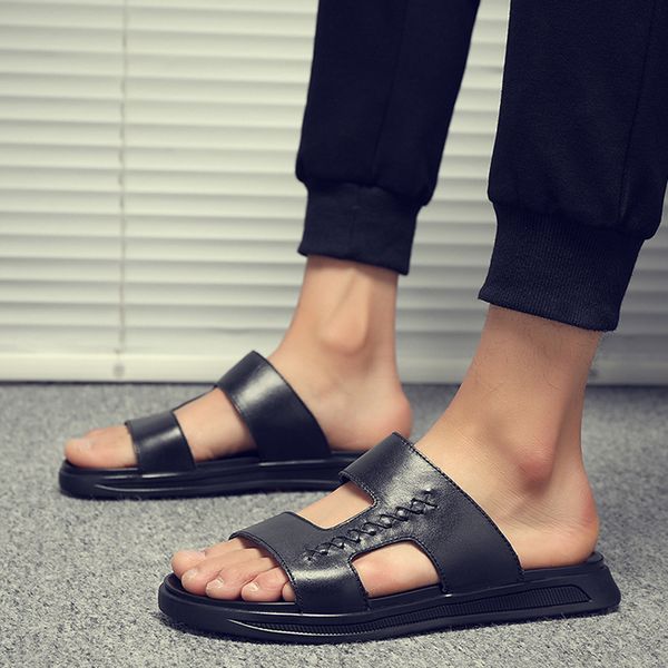

summer sandals men sandals for men shoes genuine leather, Black