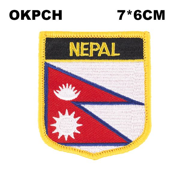 Ferro do bordado da bandeira de Nepal em emblemas dos remendos do bordado do remendo para a roupa PT0140-S