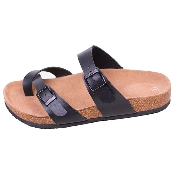 

женские ремешки искусственная кожа сандалии на платформе пробковые стельки сандалии с металлическими регулируемыми пряжками скольжения откры, Black