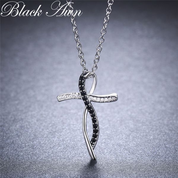 

fine genuine 100% 925 sterling silver necklace women jewelry black&white stone necklaces pendants p114