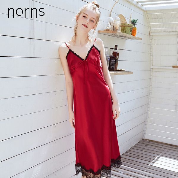 

norns new women pajama sets print red sleepwear sleeveless strap nightwear lace silk satin solid night gown shorts, Black;red