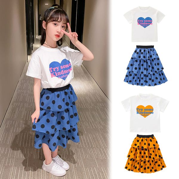 

new baby girls clothes letter print t-shirt blouse+polka dot skirt suits casual summer outfits sets 2pcs, White