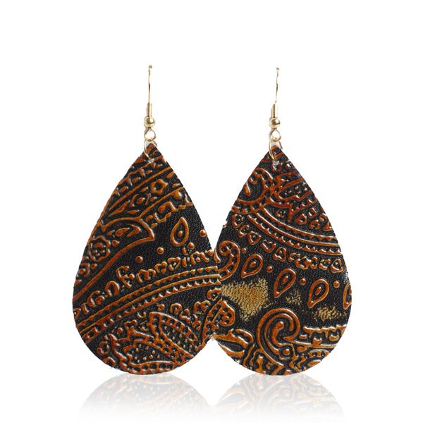 

embossing teardrop genuine leather earrings for women vintage sculptured statement dangle earring 12pairs/lot supply manufacturers, Silver