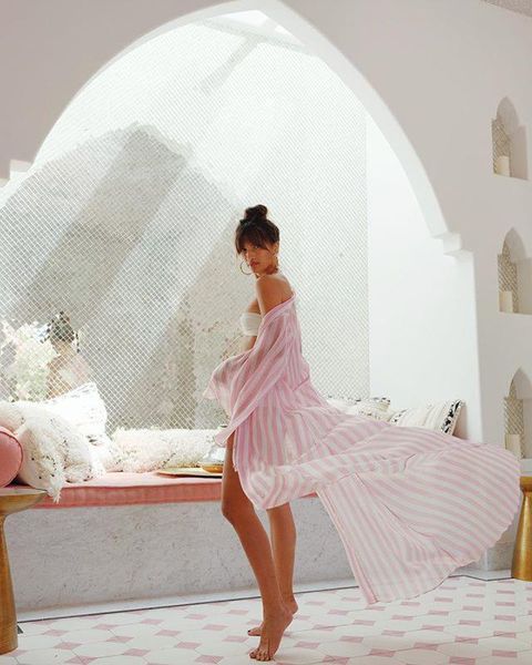 

linglewei 2020 new women's cardigan striped flare sleeve beach irregularity street tide shirt, Tan;black