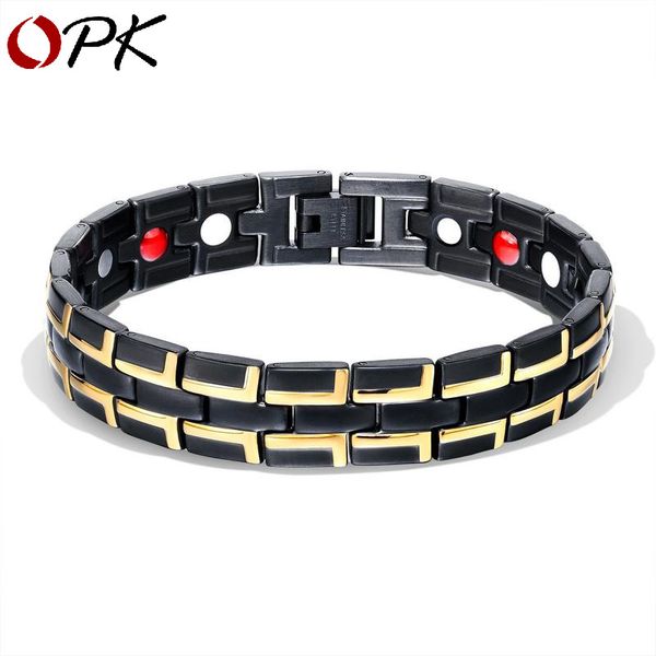 

men's bracelet european and american fashion jewelry personality four-in-one energy magnet bracelet titanium steel gold handwear, Black