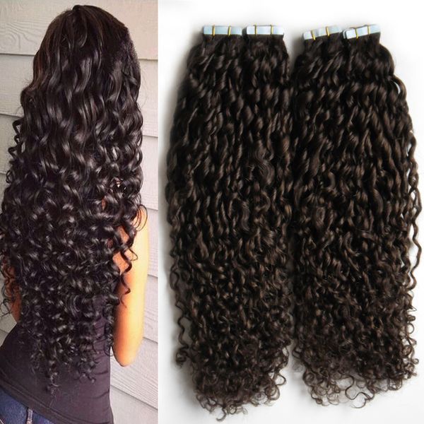 200G afro crespi ricci Double Drawn Virgin brasiliano PU nastro trama dei capelli estensioni dei capelli umani trama della pelle 80pc prodotti per capelli brasiliani