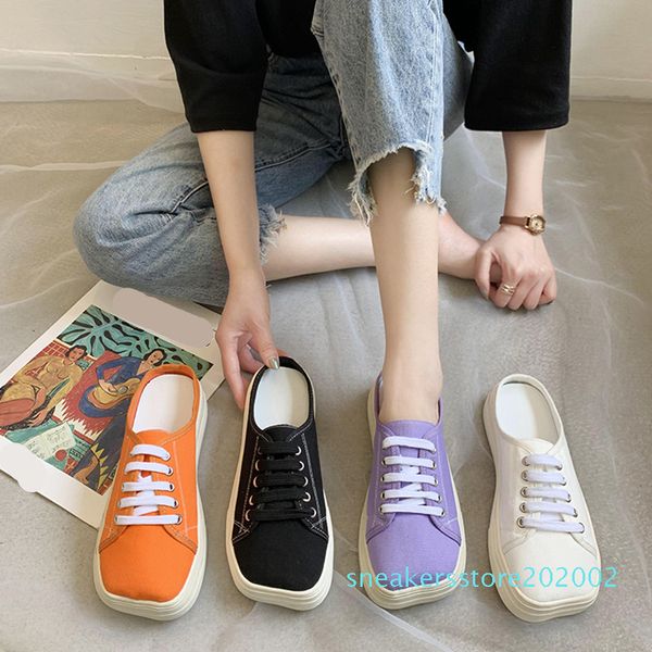 

shoes womens slippers outdoor low luxury slides platform cover toe loafers summer designer square pu fabric rubber cross-tied s02, Black