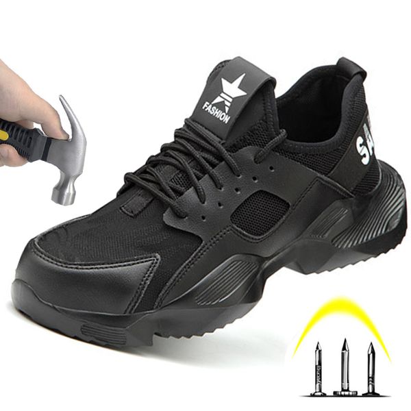 

outdoor breathable flying woven men's boots 2019 anti-smash anti-puncture casual work shoes non-slip indestructible safety shoes, Black