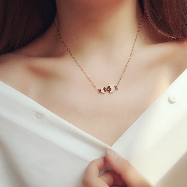 

высокое качество розового золота декоративный матовое маленькая рыба все-матч против аллергии невыцветающие короткий титана стали ожерелье к, Silver