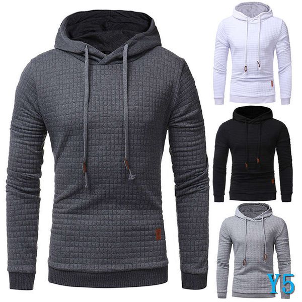 

mens clothing mens hoodie with hat casual long sleeve solid color lattice hooded sweatshirt mens hoodie sportsweary5, Black