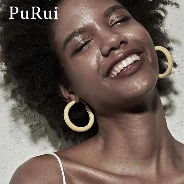 

purui metal circle round hoop earrings white blue pink yellow drop earrings large geometric earring for women fashion jewelry, Golden;silver