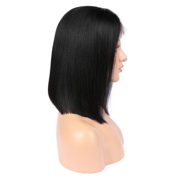 

13x5 short lace front human hair wigs 150% density brazilian straight bob lace frontal wig for women remy princess hair wigs, Black;brown