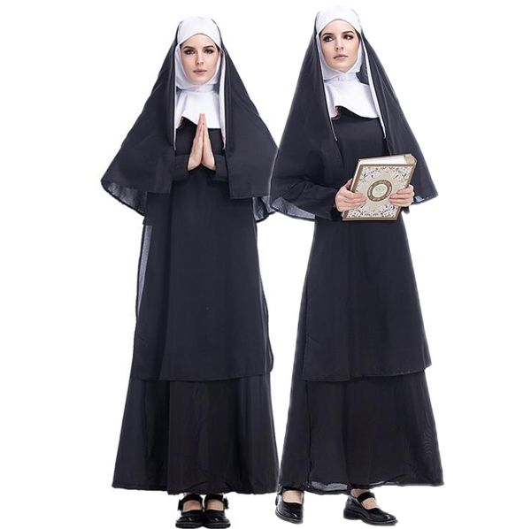 

designer halloween costume jesus christ womens long sleeve missionary pastor clothing maria priest nun service role play, Black;red
