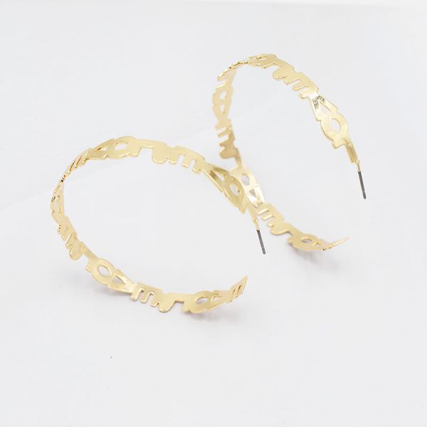 

gold silver color metal love letter round hollow hoop earring 2020 new fashion simple geometric hoop earring women party jewelry, Golden;silver