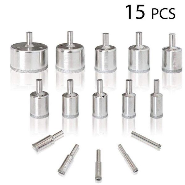 

15pcs/set diamond coated drill set tile marble glass ceramic hole opener power tool drill bit hole saw drilling bits for power t