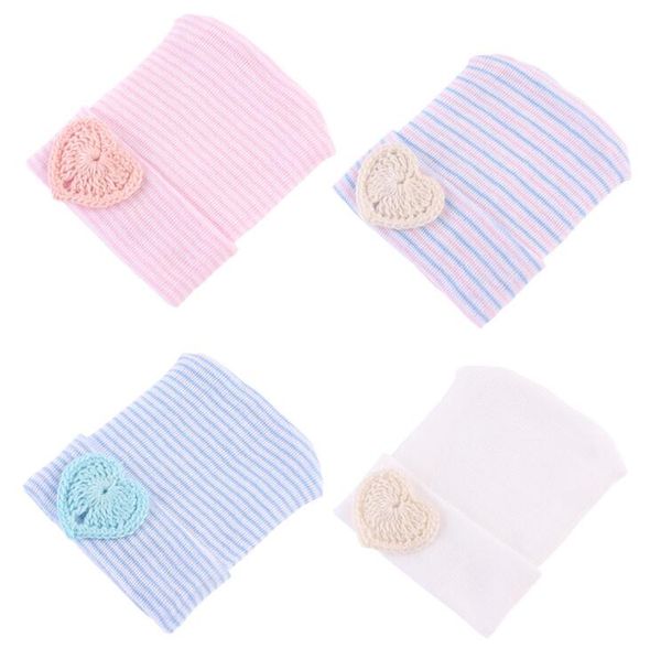 

newborn hat beanies sweet heart baby knit hats maternity 2018 autumn cotton warm beanie striped european quality spring wholesale ship, Yellow