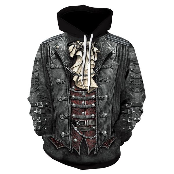 

2018 new gothic skull hoodie men's hip hop hoodie men / women's thin 3d sweatshirt print fake denim jacket skull pullover, Black