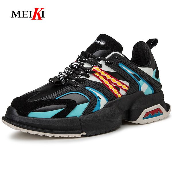 

meiki 2019 men fashion hip hop shoes male leather graffiti chines style high personality lace up sneakers men shoes #r777, Black