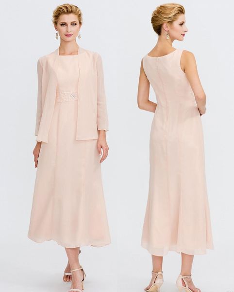 

champagne tea length mother of the bride dresses chiffon beaded sash mother dresses with jacket evening gowns for mother, Black;red