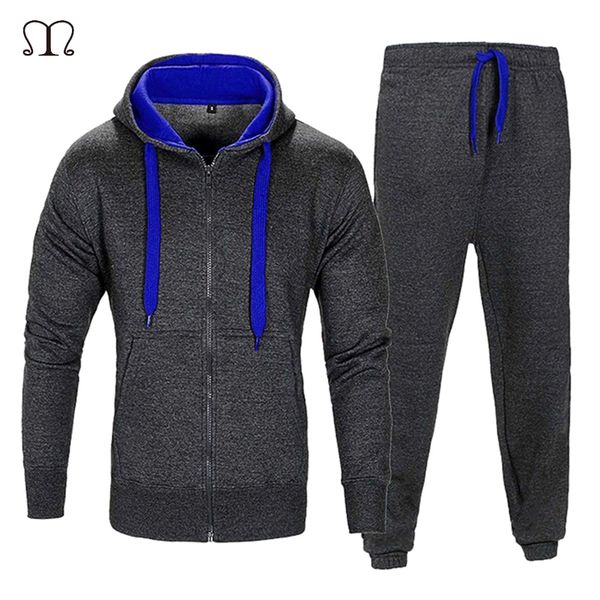 

spring winter tracksuit men hoodies set 2019 brand male two pieces solid zipper hoodies jacket+sweatpants mens casual sportswear, Gray