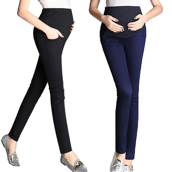 

pregnant women work pants stretchy maternity skinny ankle trousers slim high waisted dress maternity slacks pregnancy trousers, White
