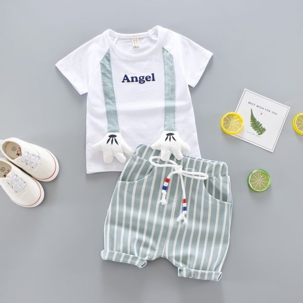 

children's summer suit 2020 new small children's baby summer short-sleeved outfits two sets 1-3 years old, White