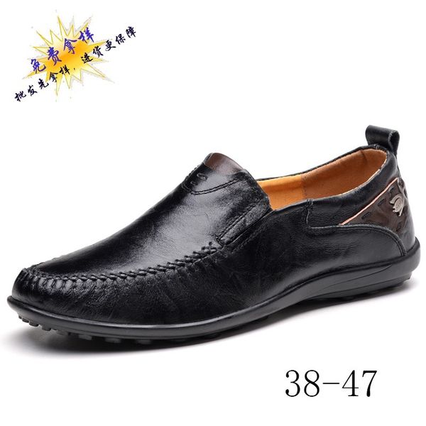 

casual leather shoes men moccosins slip-on lazy shoes dad-style leather versatile men's large size 8113