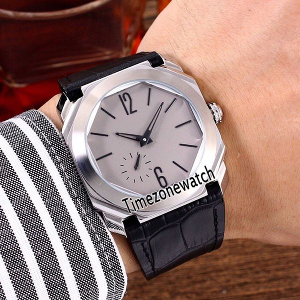 

новый octo finissimo 103035 стальной корпус серый циферблат автоматические мужские часы черный кожаный ремешок спортивные часы высокого каче, Slivery;brown