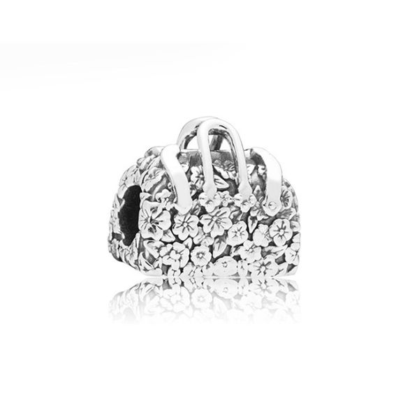

bag with flower charm bead fashion women jewelry stunning design european style fit for diy bracelet panza004-43, Bronze;silver