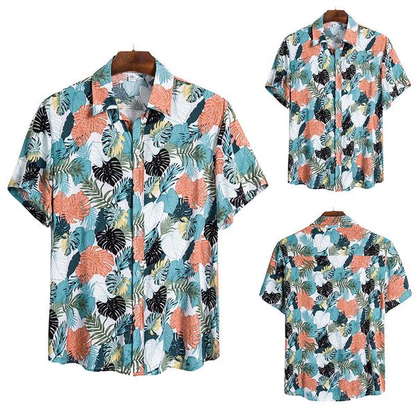 

гавайи мужские рубашки лацкан шеи лето цветочный принт мужские рубашки кардиган однобортная мужская одежда, White;black