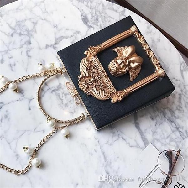 

factory independent brand women bag fashion baroque angel handbag custom diamond drill dinner party personalized pearl handbag shoulder bag, Black;red