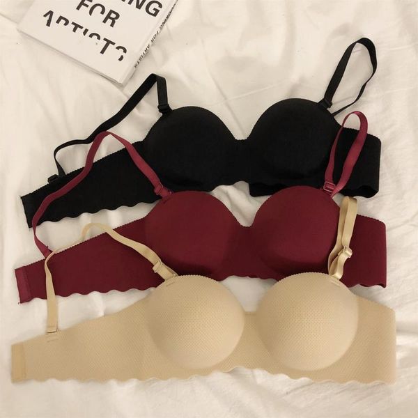 

fall and winter clothes korean-style seemless beauty back bra girl's non-steel ring push-up push up small bra students breast hu, Red;black