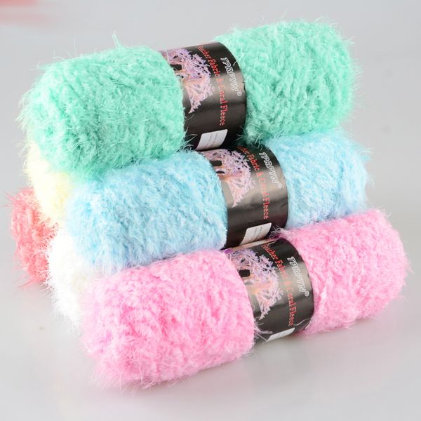 

100g=1pc hand-woven multicolor knitting velvet crochet coral cashmere yarn long hair down feather wool yarn ball, Black;white