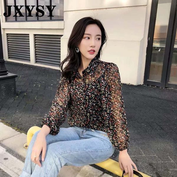 

jxysy women blouse vintage floral print perspective blusas mujer de moda 2020shirt womens and blouse plus size, White