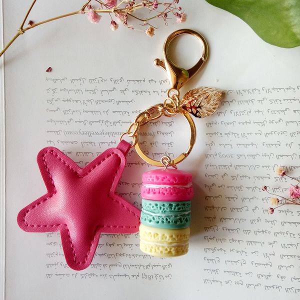 

женщины нью-macaron cake keychain pu сердце starfish pentagram leaf key chain charm сумка кулон ключ автомобиль кольцо лучшей партия подарки, Silver