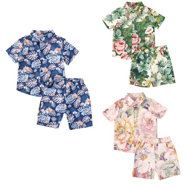 

clothing sets 2021 1-6y summer infant baby boys clothes beach holiday floral print short sleeve shirts +shorts 2pcs fashion set, White