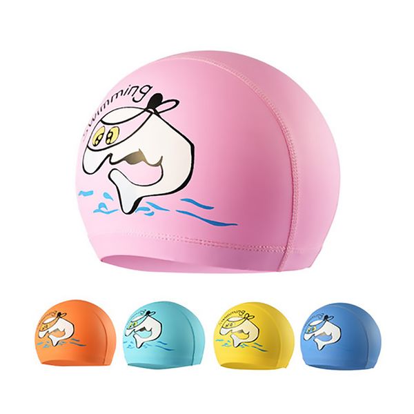 

baby swimming cap cute cartoon dolphin pattern children pu cloth cap ear protection swimming kids pool accessories