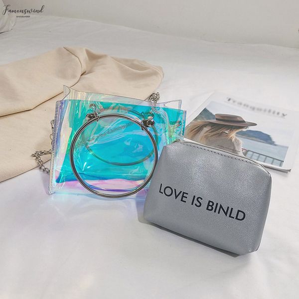 

fashion lady jelly square fashion bag transparent holographic women bags ring messenger bag sac transparent zer