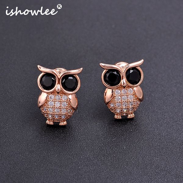 

ishowlee new gold 585 owl zircon stud earrings for women korean fashion simple novelty animal earrings luxury jewellery esp75, Golden;silver