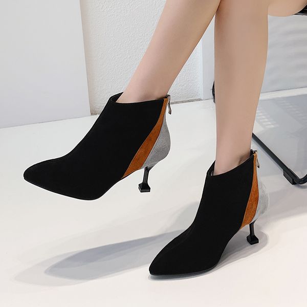 

ankle boots women color blocked kitten heels aj635, Black