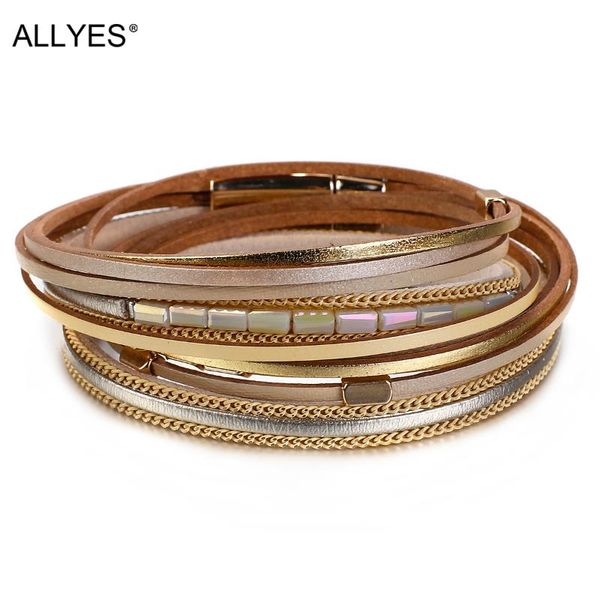 

allyes новый простой кожаный браслет champagne gold магнитная пряжка браслет женский ювелирные винтажная мода пара подарки, Golden;silver