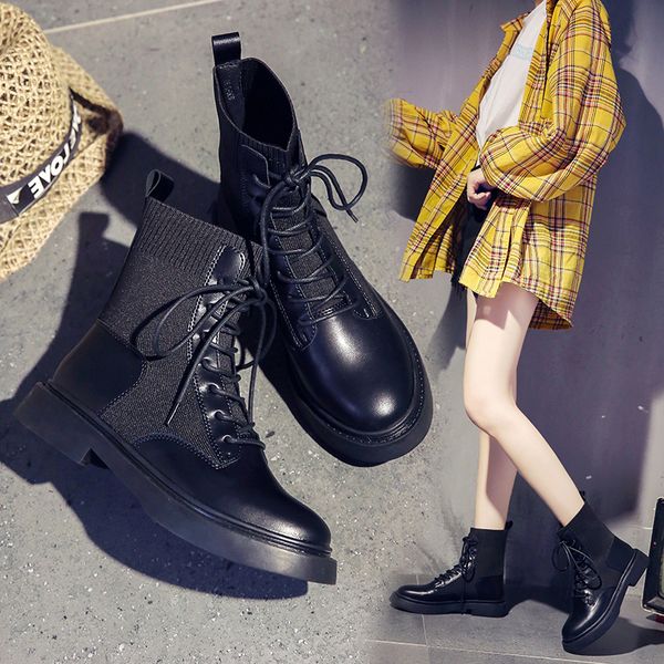 

2019 designer luxury women boots winter boots 2019 black fly knitting military triple martin boots size 35-40 672772