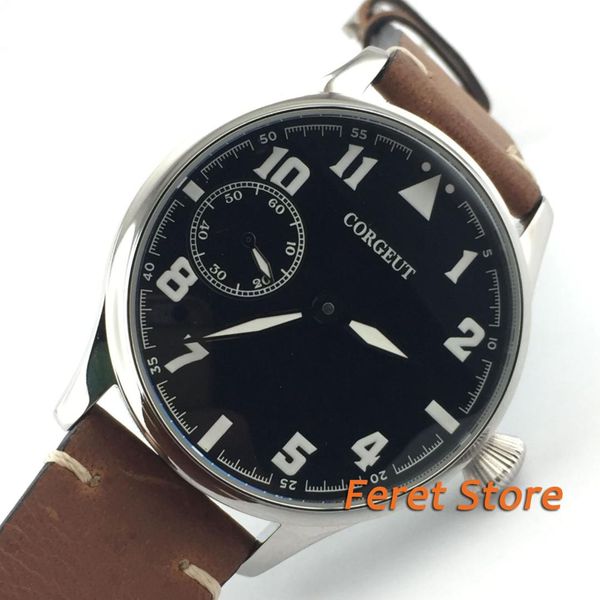 

corgeut fashion black dial leather luminous mechanical hand winding watch movement sport wrist man watch c13, Slivery;brown