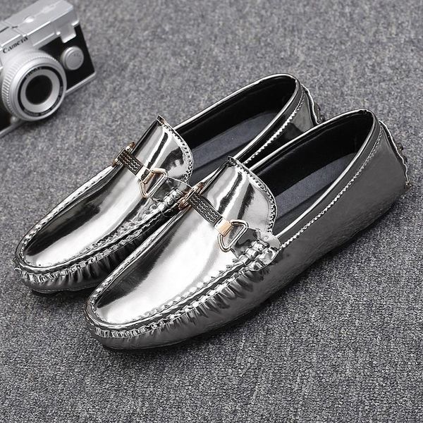 

gnome quality casual leather shoes men brand men loafers glitter driving shoes patent leather moccasins for male size 38-47, Black