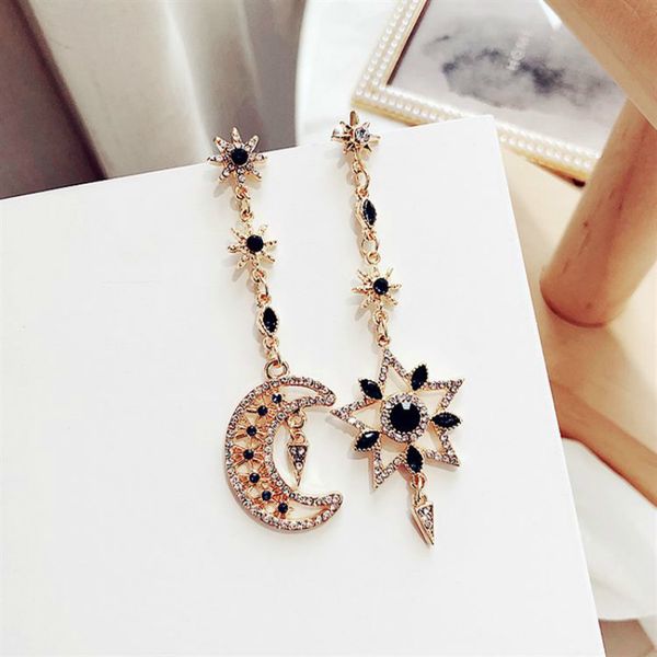 

2019 new arrival alloy vintage geometric women dangle earrings korean version crystal long moon eardrops female jewelry, Silver