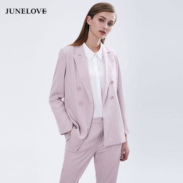 

junelove женщины весна лето полосатый розовый blazer тонкая куртка turn воротник женский blazer вскользь офис дамы костюм outwears, White;black