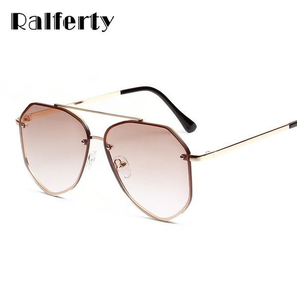 

ralferty pilot sunglasses women gradient brown sun glasses rimless uv400 coating glasses flat lens shades female oculos w2326, White;black